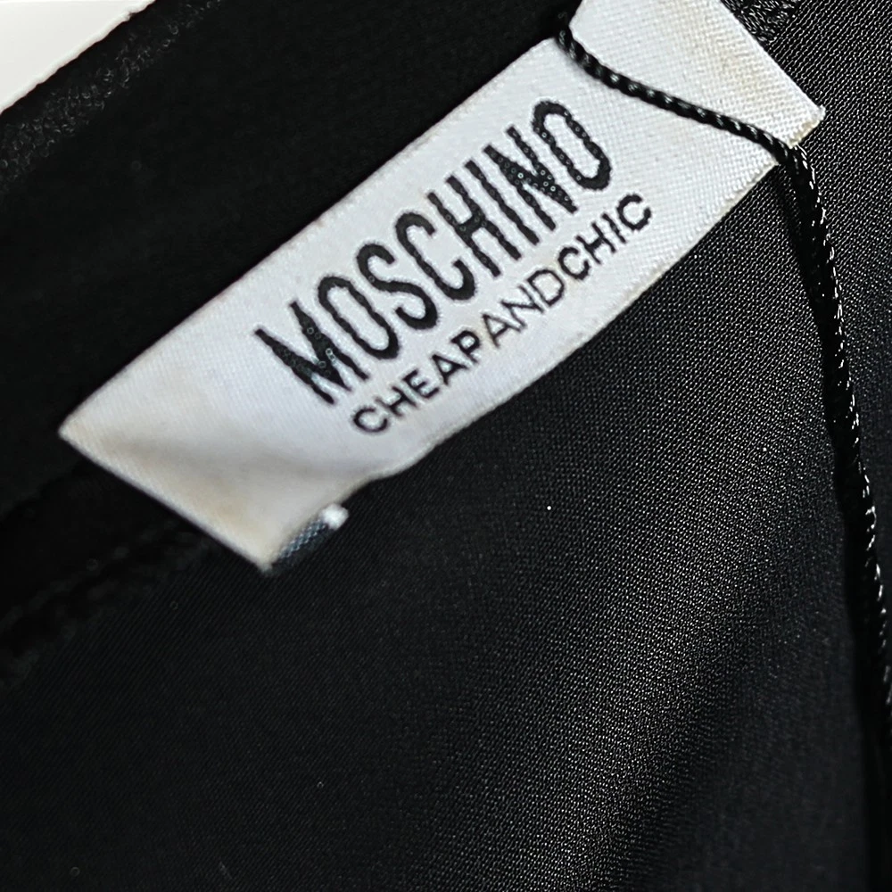 Abito midi Moschino economico e chic nero chiffon e manica in pizzo S
