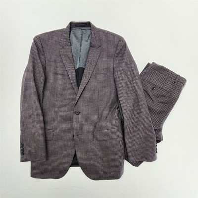 Boss Hugo Boss 40R 34x30 Gray Red Small Check Super 100s Wool Huge4/Genius3 Suit