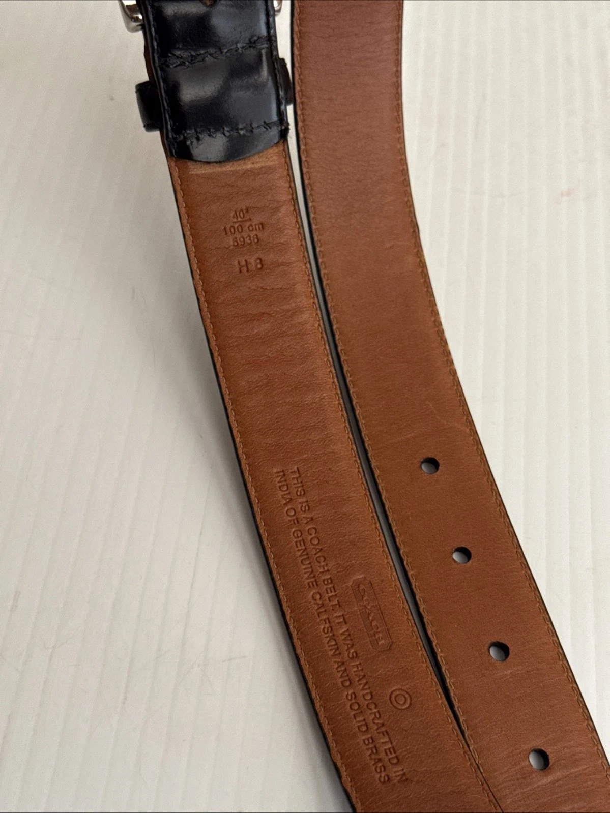 Coach Cintura Uomo Vintage Classica Pelle Verniciata Lucida Elegante Nero Lucido 40