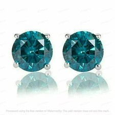 2 Ct Round Cut Lab-Created Blue Topaz Women Stud Earring 14K White Gold Plated