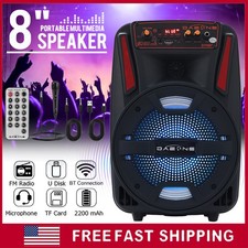 Wireless Portable 8'' Bluetooth Speaker Party Sound System AUX USB TF LED W/Mic