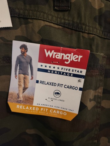 Wrangler Men's 42x30 Relaxed Fit Cargo Pants GREEN CAMO Fleece Lined #53525 - Picture 5 of 12