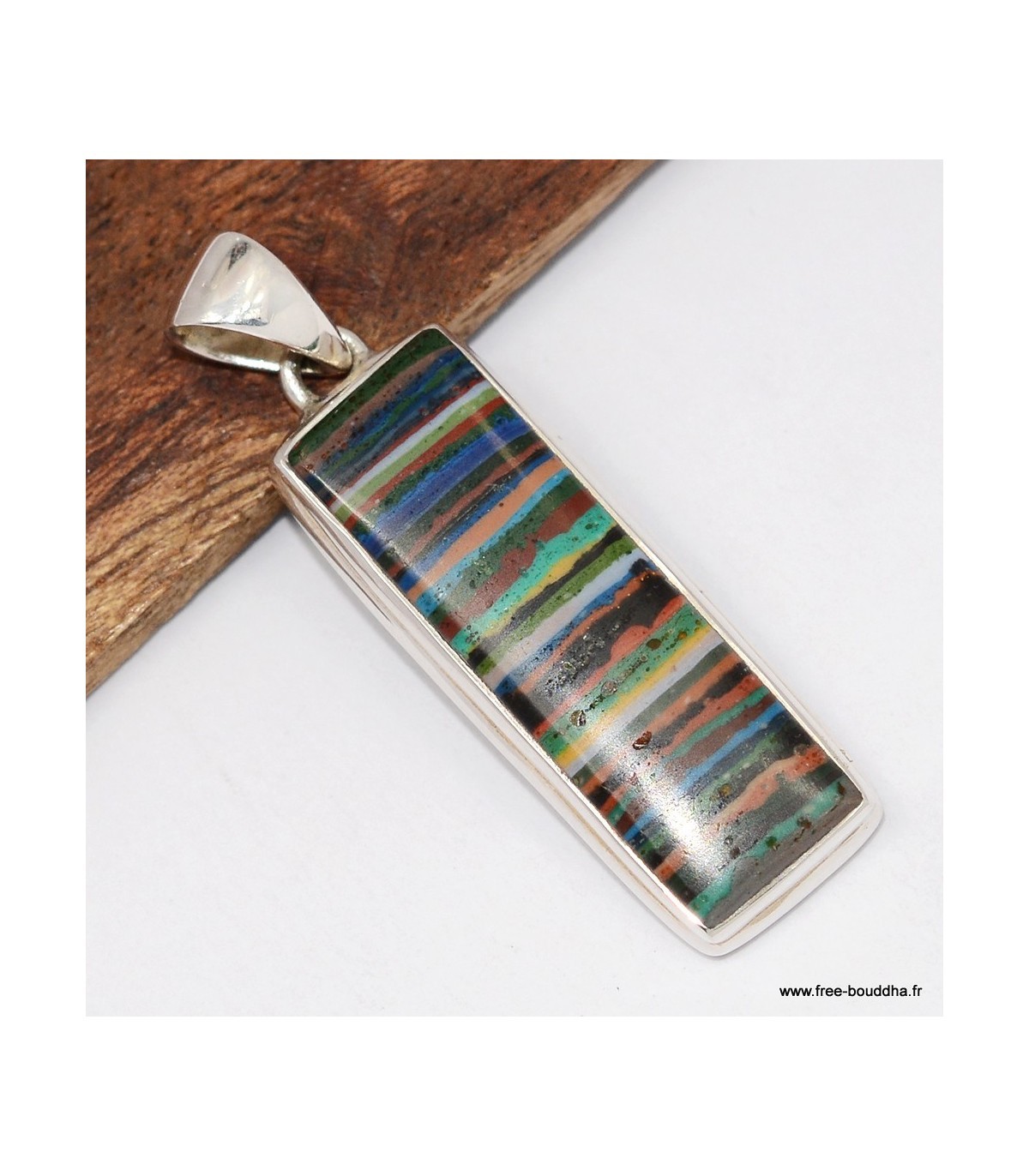 Pendentif argent et calcite arc-en-ciel rectangulaire allongé TW66.5, une idée cadeau d'anniversaire