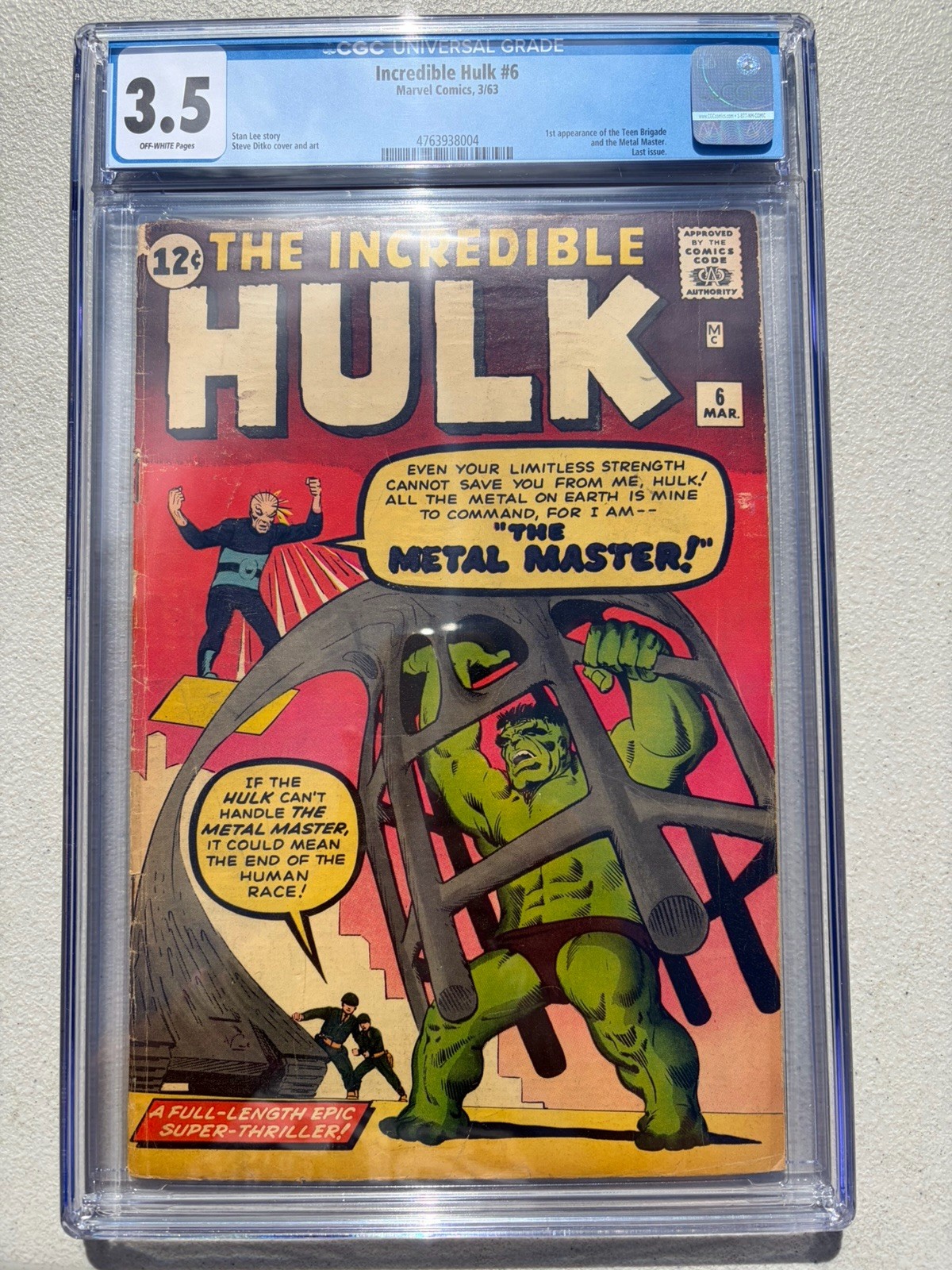 Incredible Hulk 6 1963 Marvel Comics CGC VG- 3.5 1st App Teen Brigade
