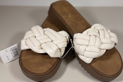 Rouge Women's Slide Sandals Brown/White Braided Strap Slip-On US 8