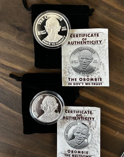 (2)- 1 Oz .999 pure silver rounds: “The Obombie” Barack Obama Proof Limited.