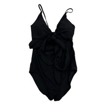 Aerie Black One Piece Cutout Wrap Swimsuit Sz Small LONG Bow Padded