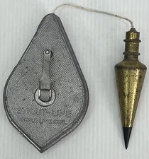 Vtg Strait-line Chalk Line Reel & General Hardware Co Plumb Bob No 800