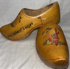 Vintage Heineken's Lager Promo 2 Carved Wooden Shoes Beer Advertisement Holland