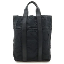 HERMES Acapulco Cabas MM Tote Bag Large Handbag Nylon Leather Black GZl19to1