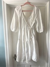 Love, Whit by Whitney Port White Puff Sleeve Cotton Wrap Dress Large