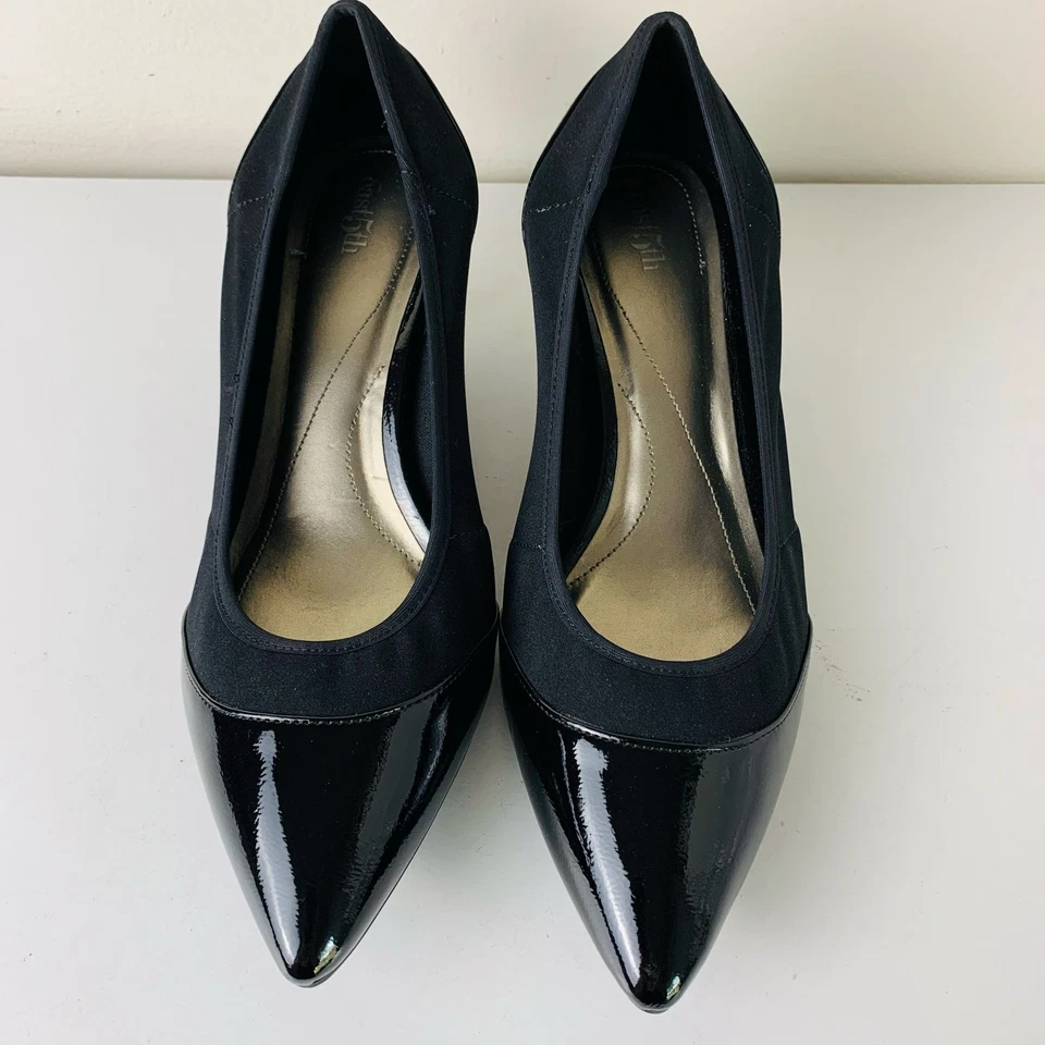 Zapatos de salón East 5th talla 11M para mujer zapatos de tacón de gatito charol negro punta puntiaguda clásicos Foto 3 de 4