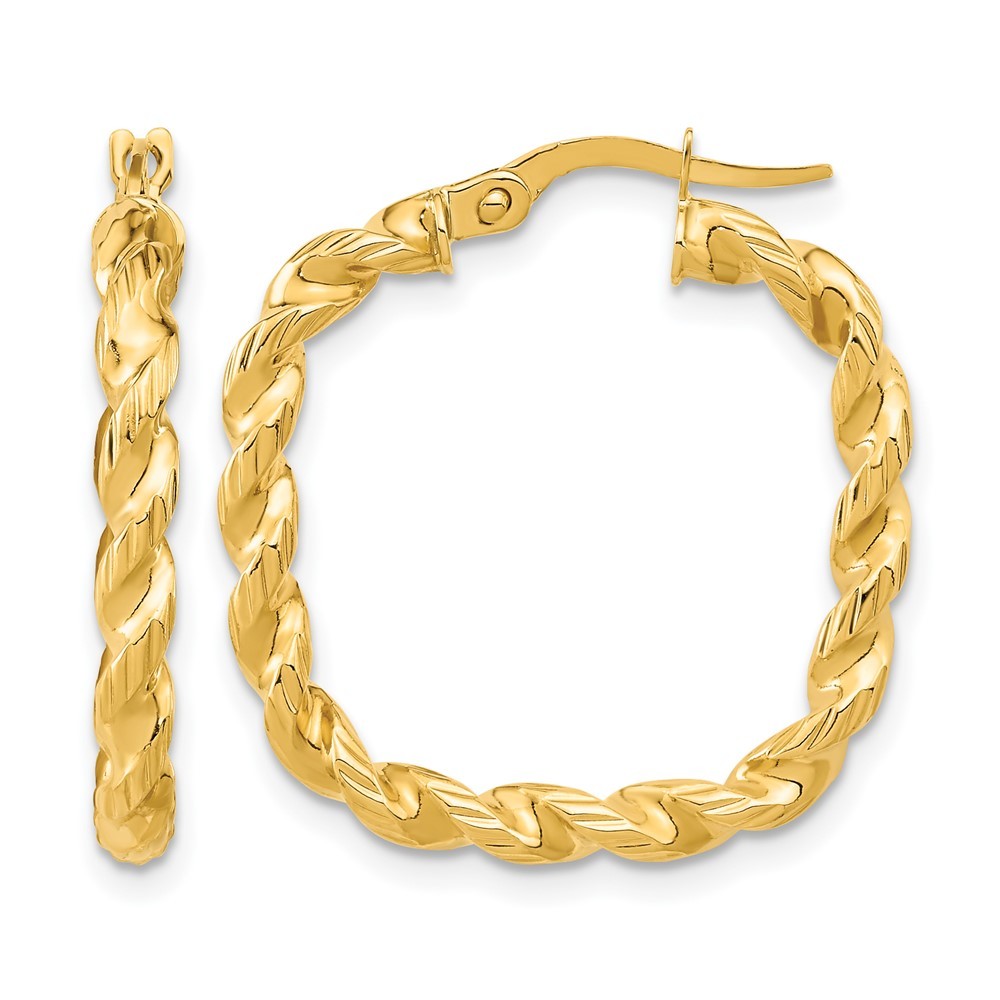 14K Yellow Gold Polished Square Twisted Hoop Earrings L-26 mm, W-25 mm 1.62gm