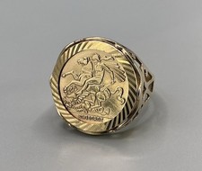 9ct yellow gold St. George coin ring size T. 1/2 - 375 Hallmarked