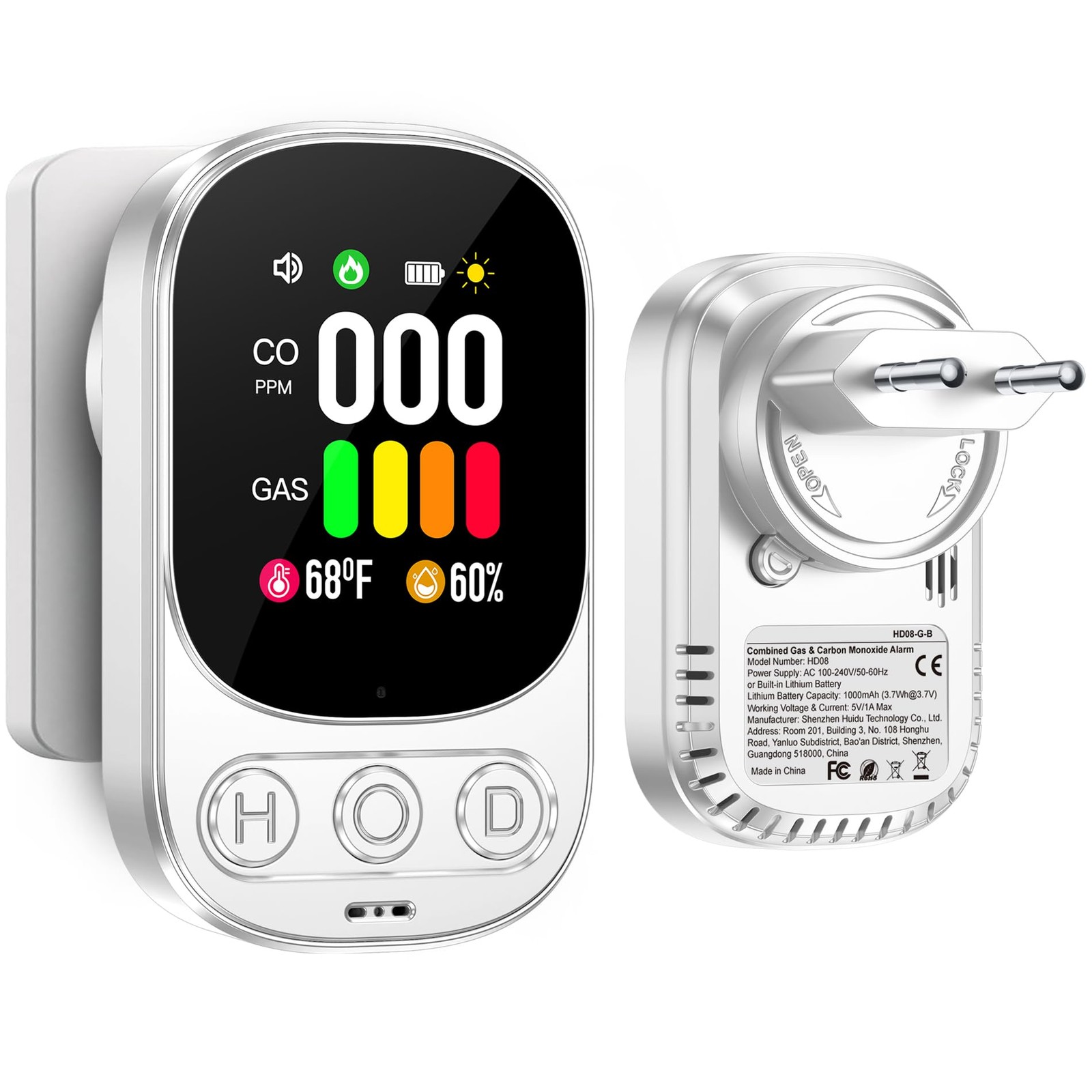 Gedsffati Rilevatore di Gas e Monossido di Carbonio con Spina per Casa, Allarme