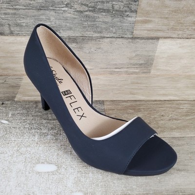 LifeStride Mantra Womens D'Orsay Dress Pumps Sz 6.5 W Navy Faux Leather Peep Toe