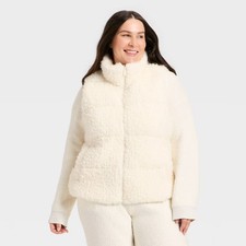 Women Cozy Alpine Faux Shearling Puffer Vest - Universal Thread Cream XXL