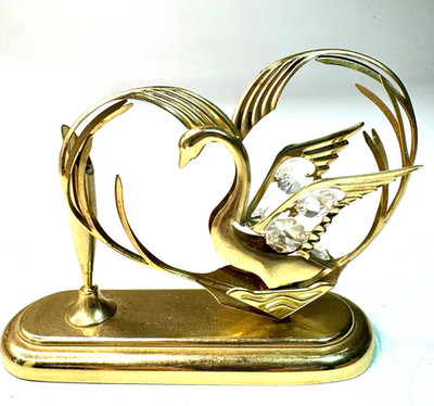 Vintage 1990s Austrian Crystal Mascot  24 kt Gold Plated Swan Pen Holder Desk
