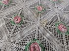 Lovely Rectangle Doily Table Cloth Handmade Crochet Pink Rose Flowers 60"x72" — photo 10