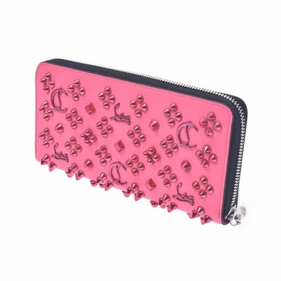 Christian Louboutin round zipper long wallet spike studs pink