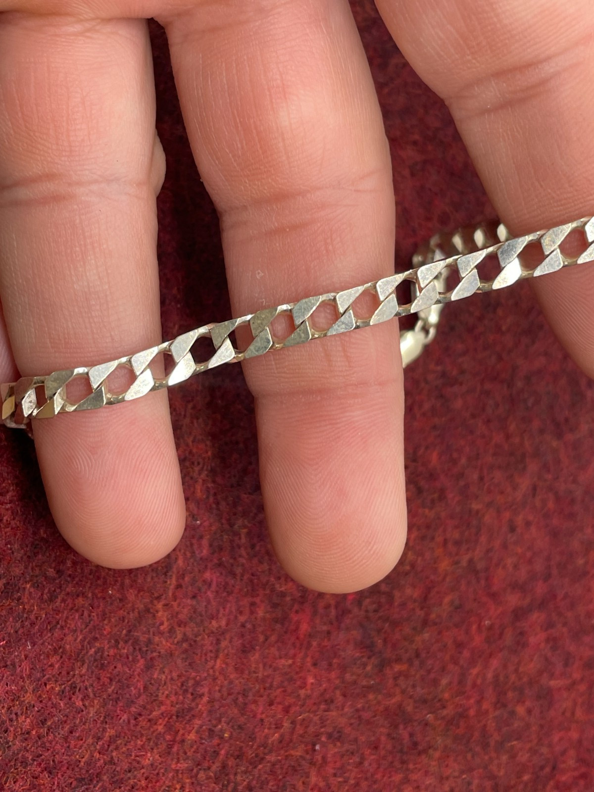 SOLID STERLING SILVER SQUARE FLAT CURB LINK BRACE… - image 5