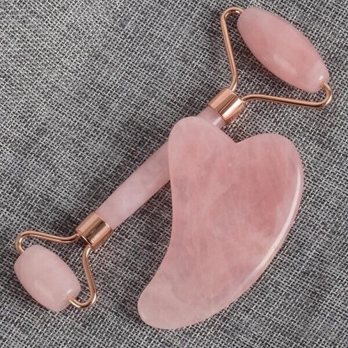 Jade Roller and Gua Sha Set Anti Aging Rose Quartz Face Massager FREE SHIP US - Picture 2 of 5