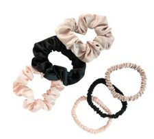 Scunci Satin Scrunchies, Pack of 6, Neutral-Black, Beige and Soft Pink
