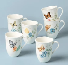LENOX BUTTERFLY MEADOW PORCELAIN SCALLOPED MUG COFFEE CUP FLORAL 12 OZ BRAND NEW