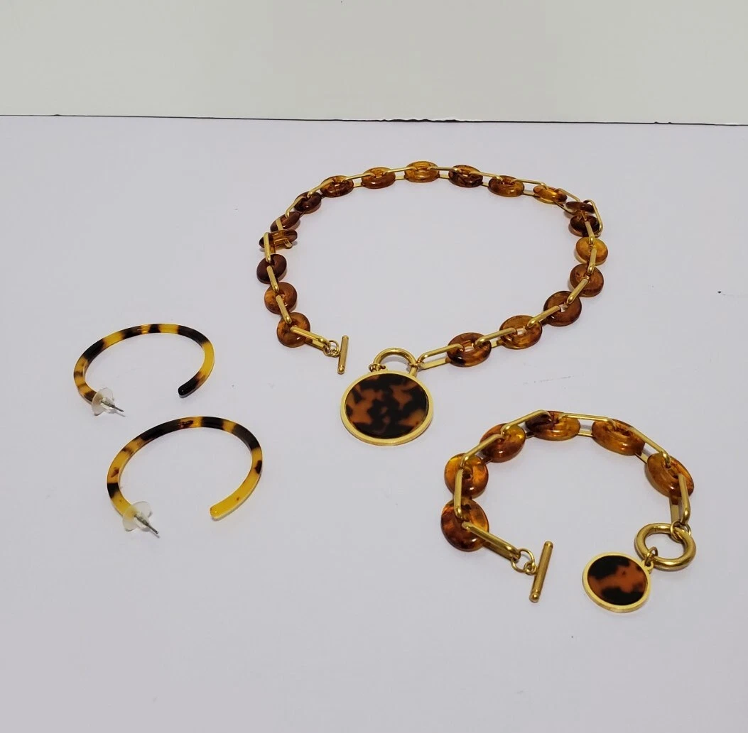 Faux Tortoise Shell Jewelry Set Pendant Necklace Bracelet