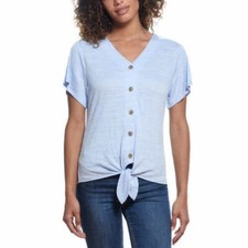 NWT Weatherproof Vintage Women's Tie Front Top Sky Blue Blouse Sz XL $60 FLA266