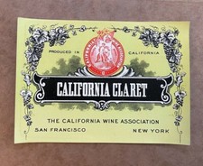 Vintage Original California Claret Label Wine Association San Francisco New York