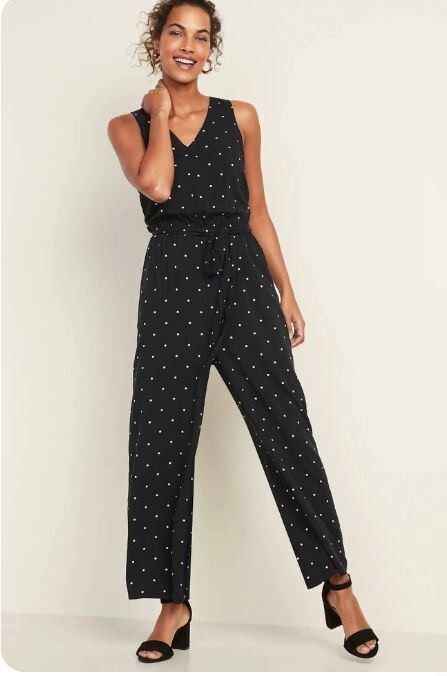 Old Navy Black White Polka Dot Pants suit Jumpsuit Romper V-neck