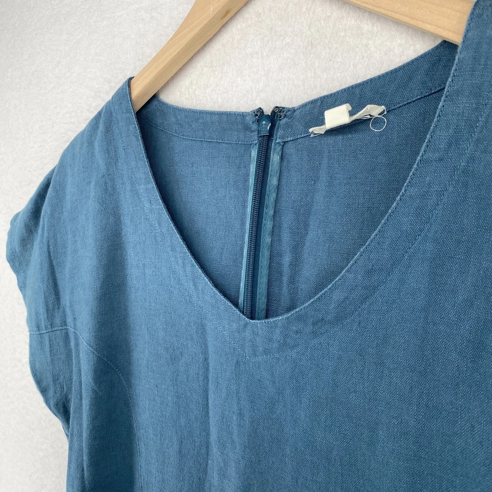 Vestido GARNET HILL 4 Lino Tejido Cambio Túnica Cuello Redondo Manga Dolman Azul Foto 2 de 4