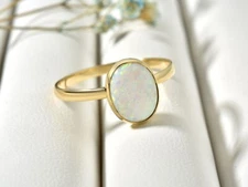 White Opal Oval Ring in 18K Gold Plated 925 Sterling Silver Engagement Ring