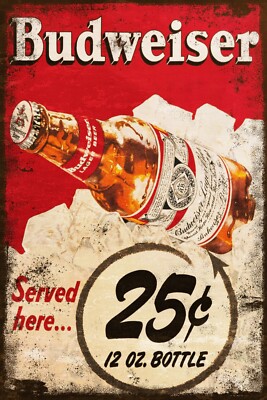 Budweiser Bud Bier Reklame, Vintage Aged Look Neu Blechschild Plakette, Bar, Mancave