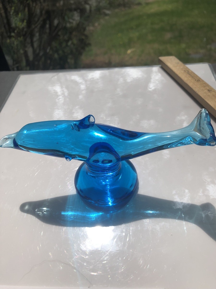 Vintage RON RAY 1997 COBALT BLUE DOLPHIN figurine signed art glass