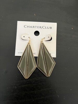 Vintage Charter Club gold dangle earrings with paved green rhinestone