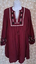 Old Navy Dress Size M Maroon/Aztec Print Long Sleeve Peasant Boho 100% Modal 