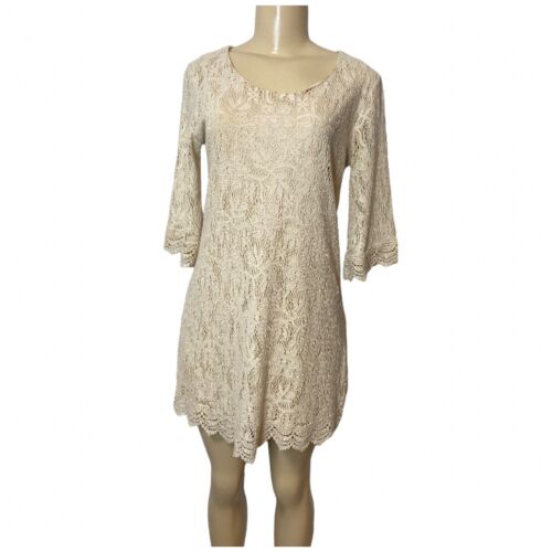Divided by H&M Women’s Boho Cream Lace Mini Dress 3/4 Sleeves Size 8 - Picture 2 of 7