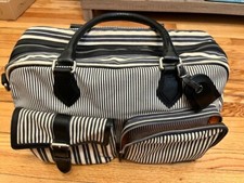 $775 Etro Duffle Bag With Navy Leather Trim a...