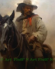 Tough Cowboy Riding Horse Oil AI Digital Image Print 11x14 100% Cotton Paper T44