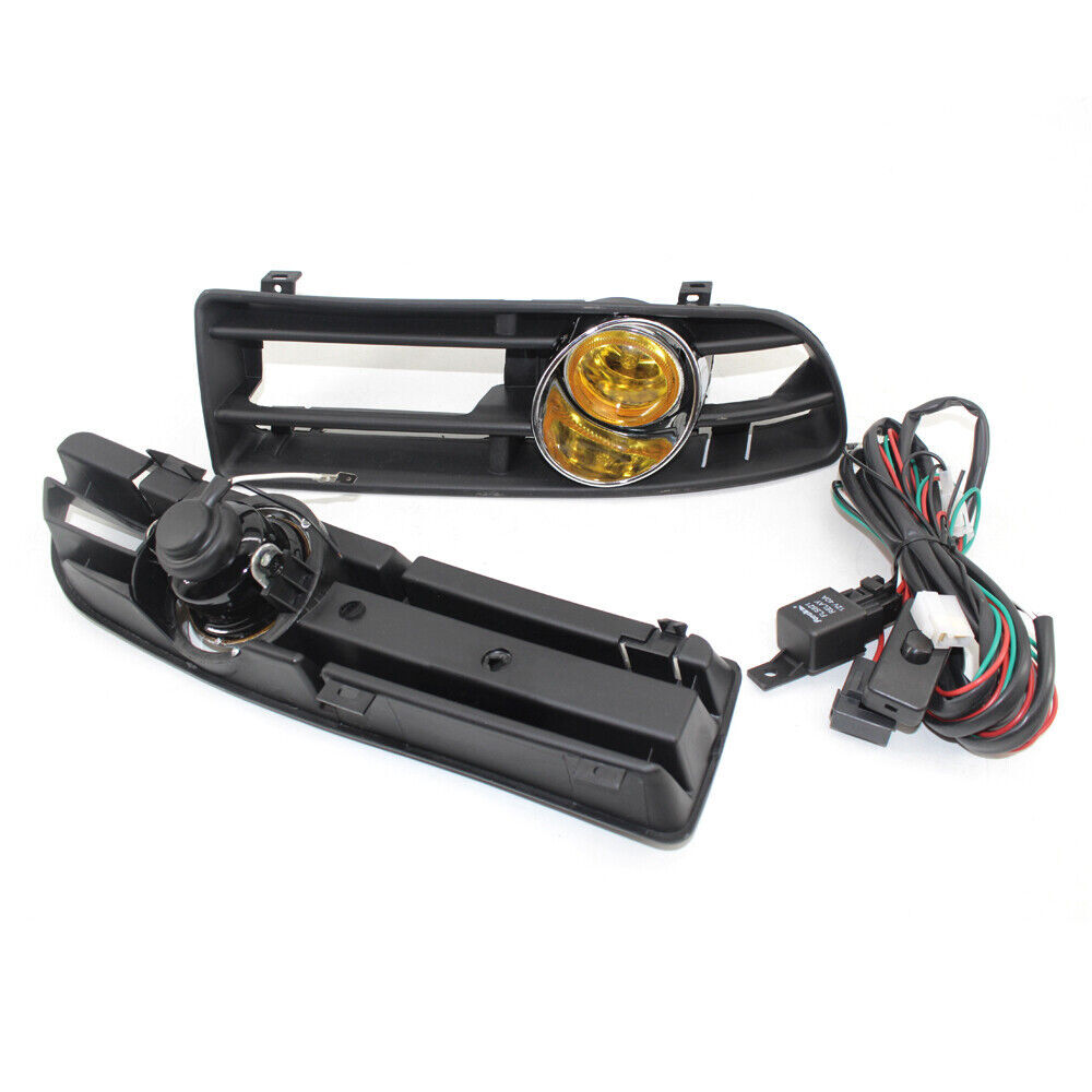 Black Car BUMPER GRILLE FOG LIGHT Lamp FOR VW JETTA BORA 99-04 Yellow Lens PA