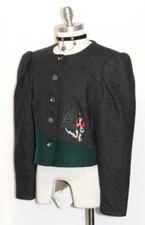 BLACK WOOL German Women SHORT Winter EMBR Christmas TREE Dress JACKET Coat M