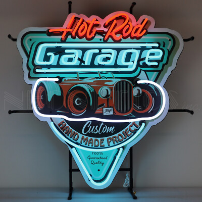 Hot Rod Garage neon sign wall shop lamp hand blown glass V8 Muscle ...