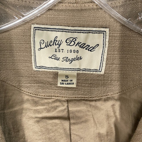 Lucky Brand Jacket Womens Small Tan 3 Button Pockets Tie Waist Wide Collar - Imagen 5 de 6