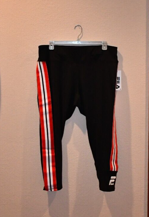 Leggings pantaloni Fila donna più neri righe laterali aderenti 7 8 tg 3X nuovi con etichette