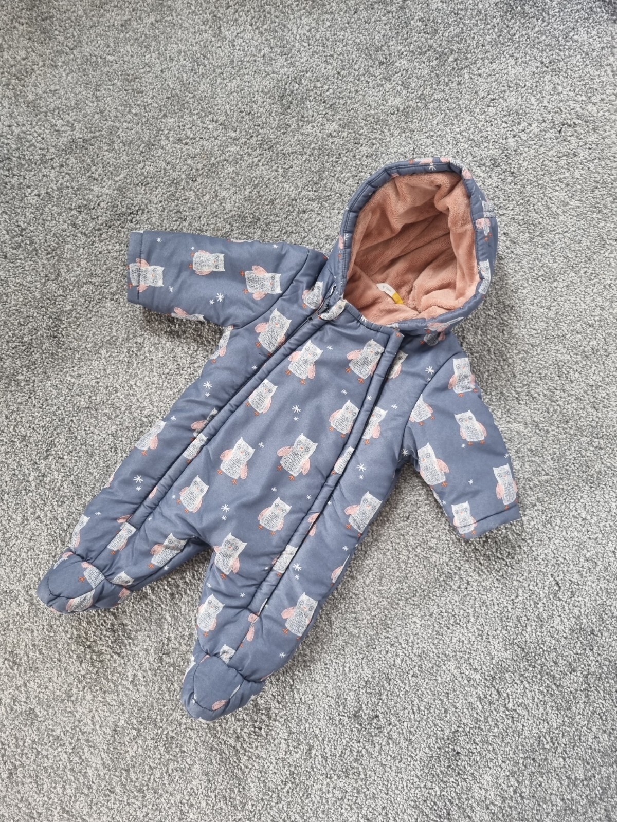 John Lewis Baby Girls Snowsuit 03 Months Owls Zip Up Coat padded