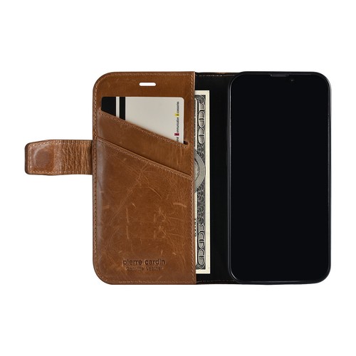 �tui Pierre Cardin type livre fermeture magn�tique pour iPhone 13 Mini - marron - Imagen 3 de 4