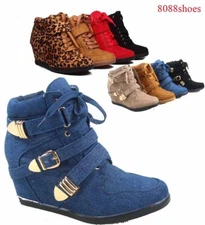 Women's High Top Fashion Round Toe Lace Up Wedge Sneaker Shoes Size 5 - 10 NEW 