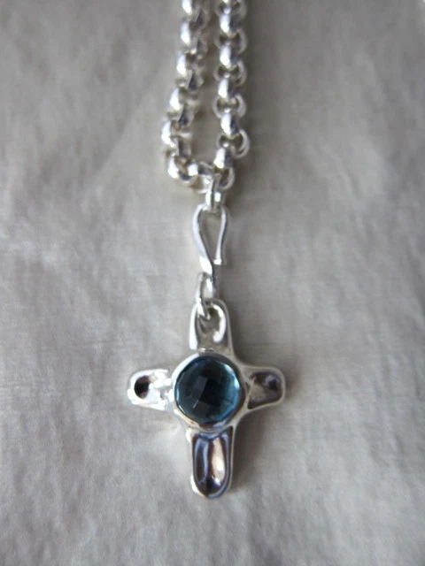 New Robert Lee Morris Sterling Silver Blue Topaz Cabochon Cross Necklace 48.7 GW - Image 3 of 4
